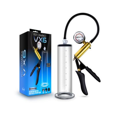 Performance Vx6 Vacuum Penis Pump With Brass Pistol Pressure Gauge Clear