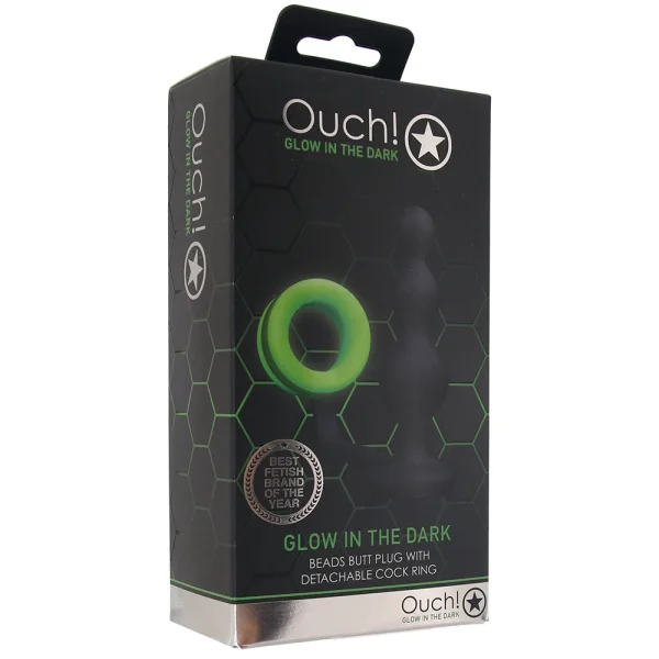 Ouch! Glow In The Dark Beaded Plug with Cock Ring