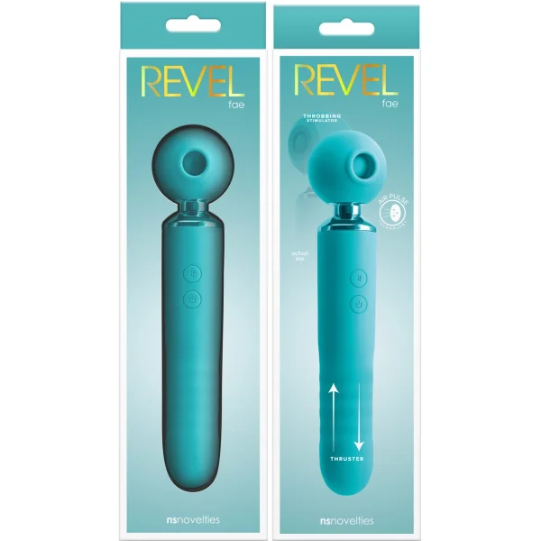 Revel Fae Rechargeable Silicone Vibrating Air Pulse Clitoral Stimulator With Thruster - Teal