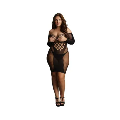 Shots Le Desir Contrast Net Long sleeved Mini Dress Black Qs