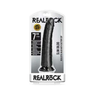 Realrock Slim Realistic Dildo With Suction Cup 7 In Chocolate