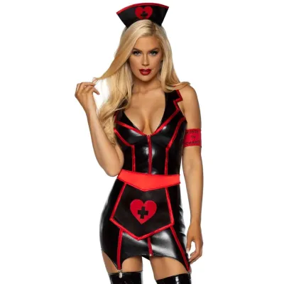Naughty Nurse Costume Large Black red