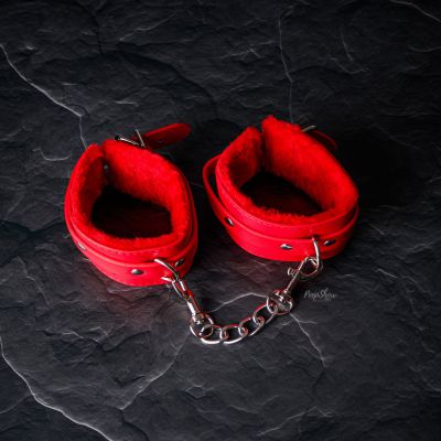 Ouch Plush Leather Hand Cuffs by Shots