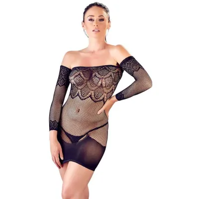 Off The Shoulder Mesh Mini Dress Black One Size