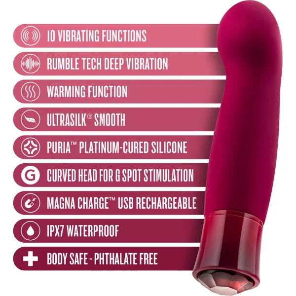Oh My Gem Classy Rechargeable Silicone Warming G-Spot Vibrator By Blush - Garnet Red