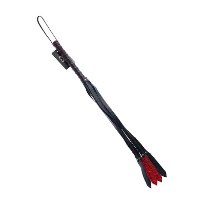 Bound X Spiked Leather Flogger With Braid Detail Red Black