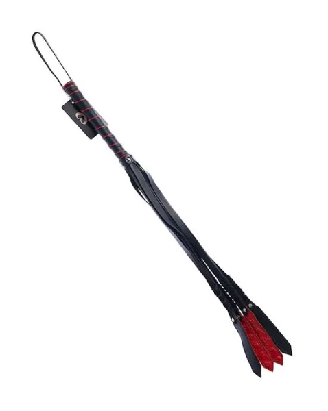 Bound X Spiked Leather Flogger With Braid Detail - Red / Black