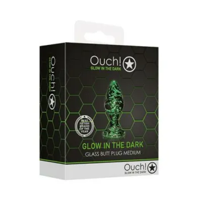 Ouch Glow Glass Butt Plug Glow In The Dark Clear Medium