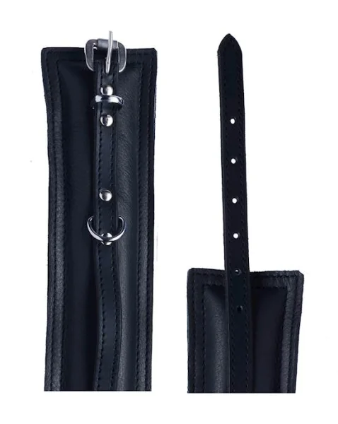 Bound X Padded Cuffs And Collar Set With Thin Strap - Black