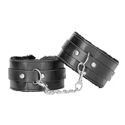 Ouch Black White Plush Bonded Ankle Cuffs
