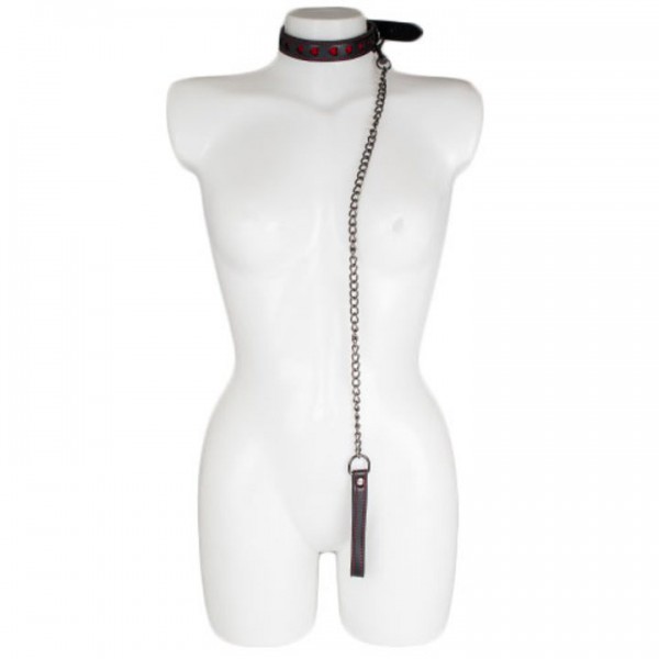 Bondara Faux Leather Heart Collar with Black Leash