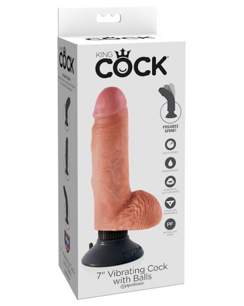 King Cock 7 Inch Vibrating Suction Cup Dildo - Flesh - 7 Inch