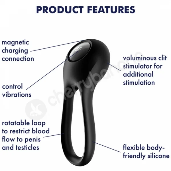 Satisfyer Majestic Duo Black Silicone Flexible Loop Vibrating Cock Ring