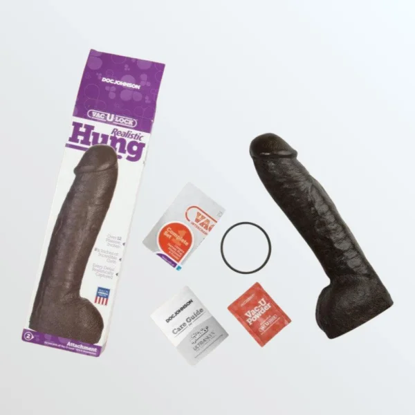 Doc Johnson Vac-U-Lock Realistic Hung 12" Cock - Chocolate