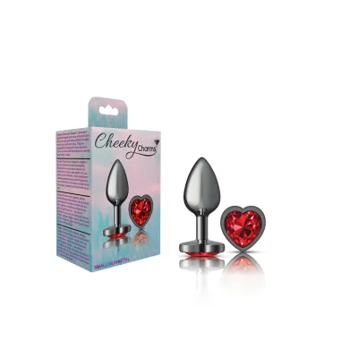Cheeky Charms Gunmetal Grey Butt Plug with Red Heart Gem