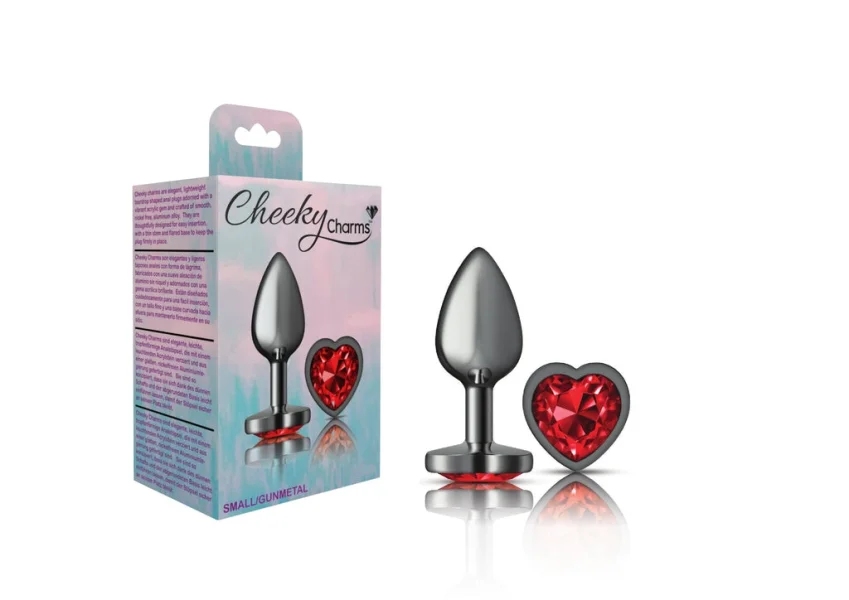Cheeky Charms Gunmetal Grey Butt Plug with Red Heart Gem