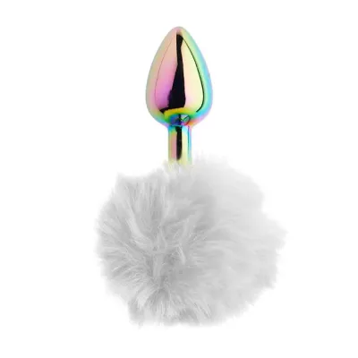 Kinki Rainbow Rabbit Tail Plug 5 9 Inch White Small