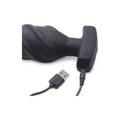 Swirled Vibrating Anal Plug with Remote Control Black Best Vibrating Butt Plug
