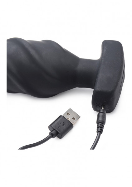 Swirled Vibrating Anal Plug with Remote Control - Black - Best Vibrating Butt Plug