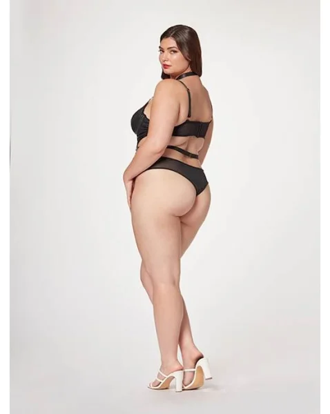 Midnight Love Vegan Leather Two Piece Teddy Set Stm-11524x-black-3x/4x