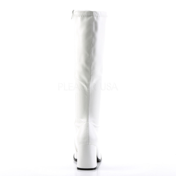GOGO-300 - 3" Block Heel ST Gogo Boots, White PU, Side Zip — image 4 of 4