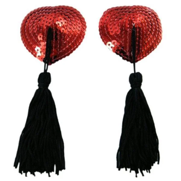 Sequin Heart Nipple Pasties with Tassels - One Size Fits All — image 8 of 9
