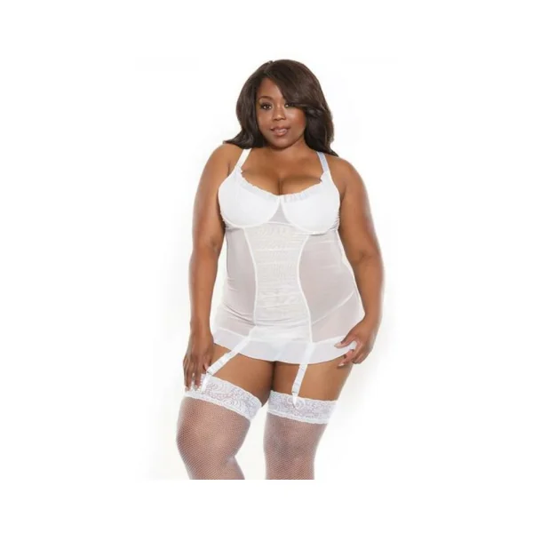 Women's Lingerie: Coquette Mesh Gathered-front Chemise With Ruffle Detail White 3xl/4xl
