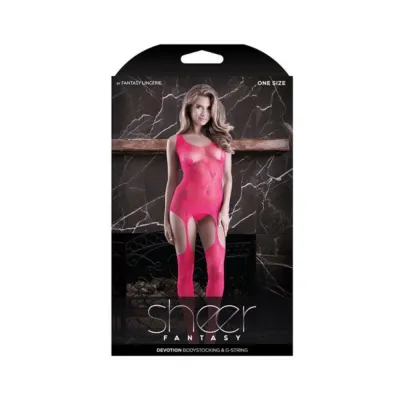 Women s Lingerie Fantasy Lingerie Sheer Devotion Heart Patterned Bodystocking G string Panty Pink O s