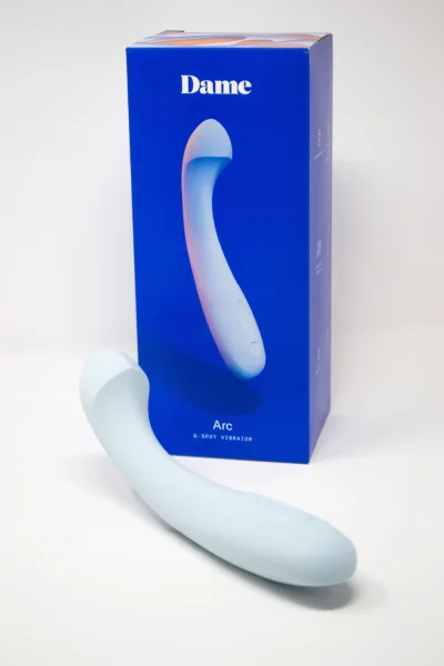 Arc Silicone Waterproof Rechargeable G-Spot Vibrator By Dame - Ice Blue