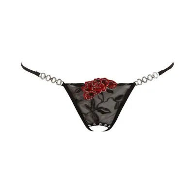 Rhinestone Embroidered G string Black M l