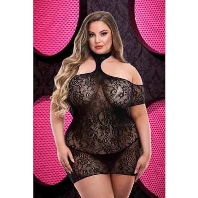 Cut Out Lace Mini Dress Black Os xl