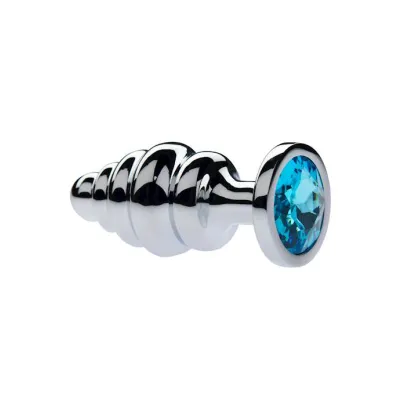 Kink Range Alloy Gemmed Butt Plug 3 2 Inch Light Blue Medium