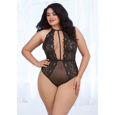 Queen Size Stretch Lace and Mesh Teddy Black Just Sexy Lingerie