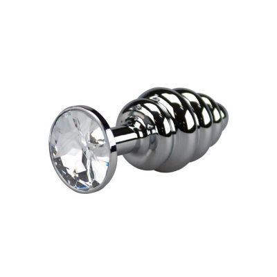 Ribbed Chrome Butt Plug With Gem Clear Small