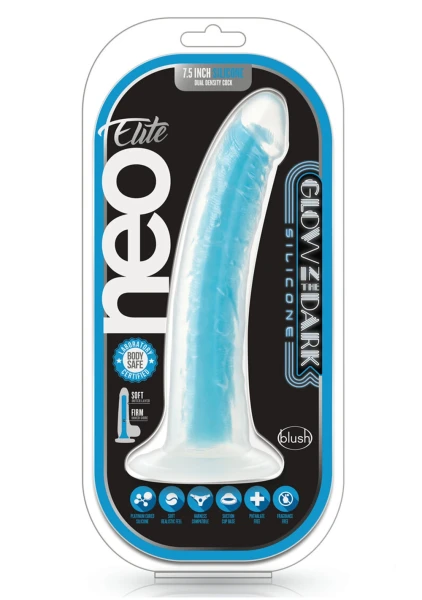 Neo Elite Glow In The Dark 7.5" Dual Density Realistic Silicone Dildo With Balls by Blush - Neon Green