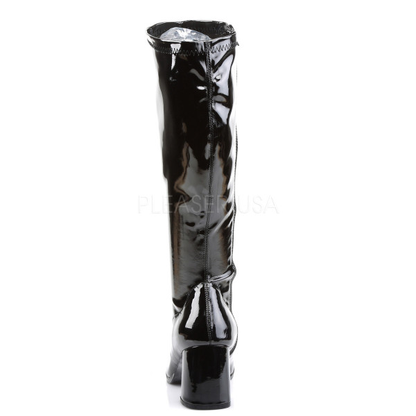 GOGO-300X - 3" Block Heel Blk Str Pat Wide Width Gogo Boot, Plus Size,