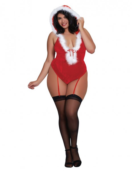 Dreamgirl Stretch Velvet Gartered Santa Teddy
