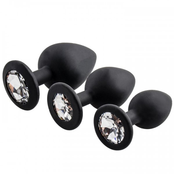 Bejewelled Black Silicone Jewelled Butt Plug – 2.5, 3 or 3.5 Inch — image 3 of 6
