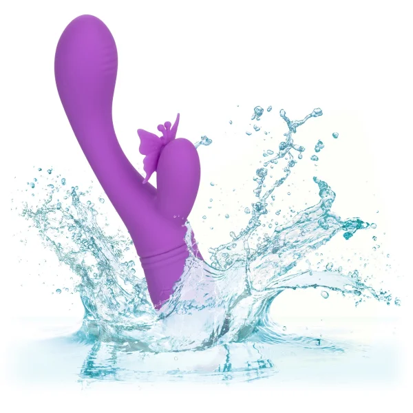 Rechargeable Butterfly Kiss Silicone Flutter Dual Stimulation Vibrator By CalExotics - Purple