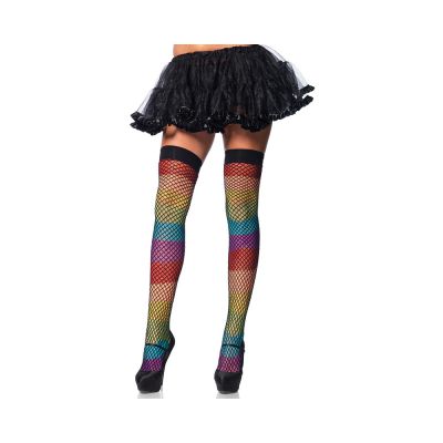 Rainbow Thigh Highs Fishnet Overlay O S Multicolor