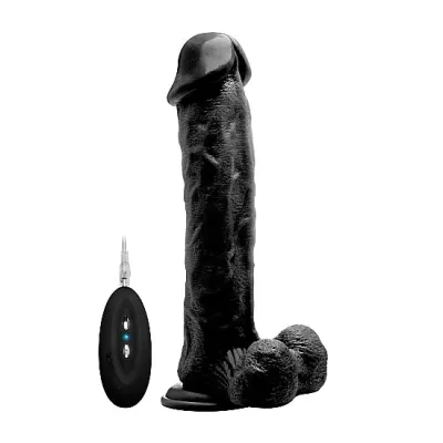 Vibrating Realistic Cock 11 With Scrotum Black