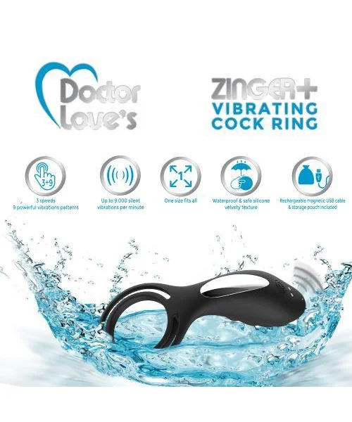 Doctor Love Zinger+ Vibrating Rechargeable Cock Ring Black