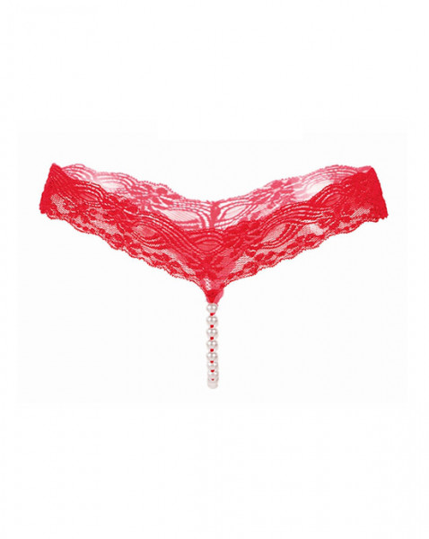 Amore Lacy Pearl Thong - Red - O/s
