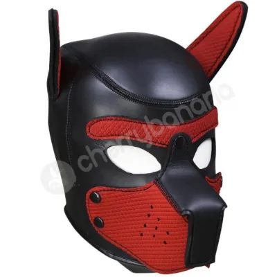 Daytona Puppy Play Mask Black Red Comfortable Dog Head