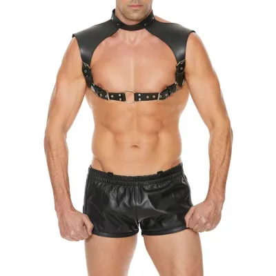 Men Leather Harness With Neck Collar