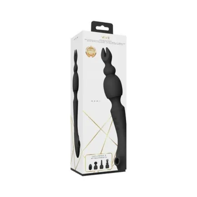 Vive Nami Rechargeable Pulse wave Double ended Silicone Wand With Interchangeable Sleeves Black