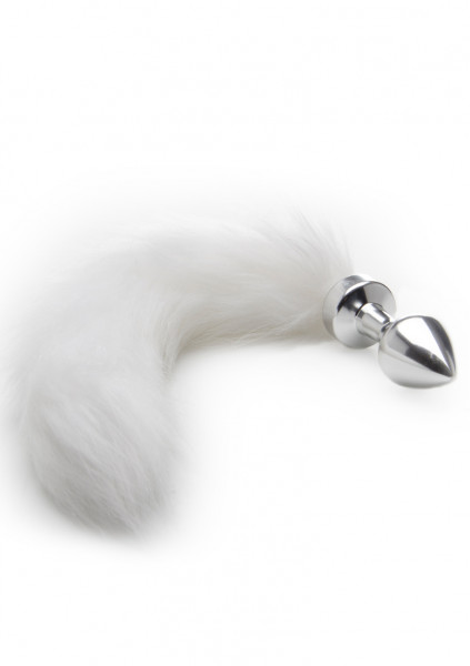 White Tail Buttplug - Silver - Glass Butt Plug