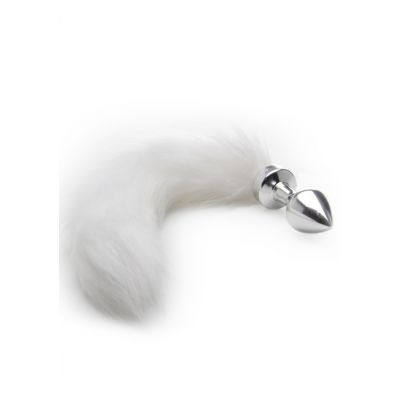 White Tail Buttplug Silver Glass Butt Plug