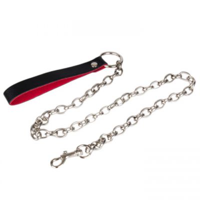 Bondara Black Faux Leather Red Suede Chain Leash