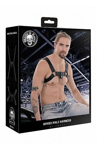 Ouch! Skulls & Bones Male Harness With Spikes Black